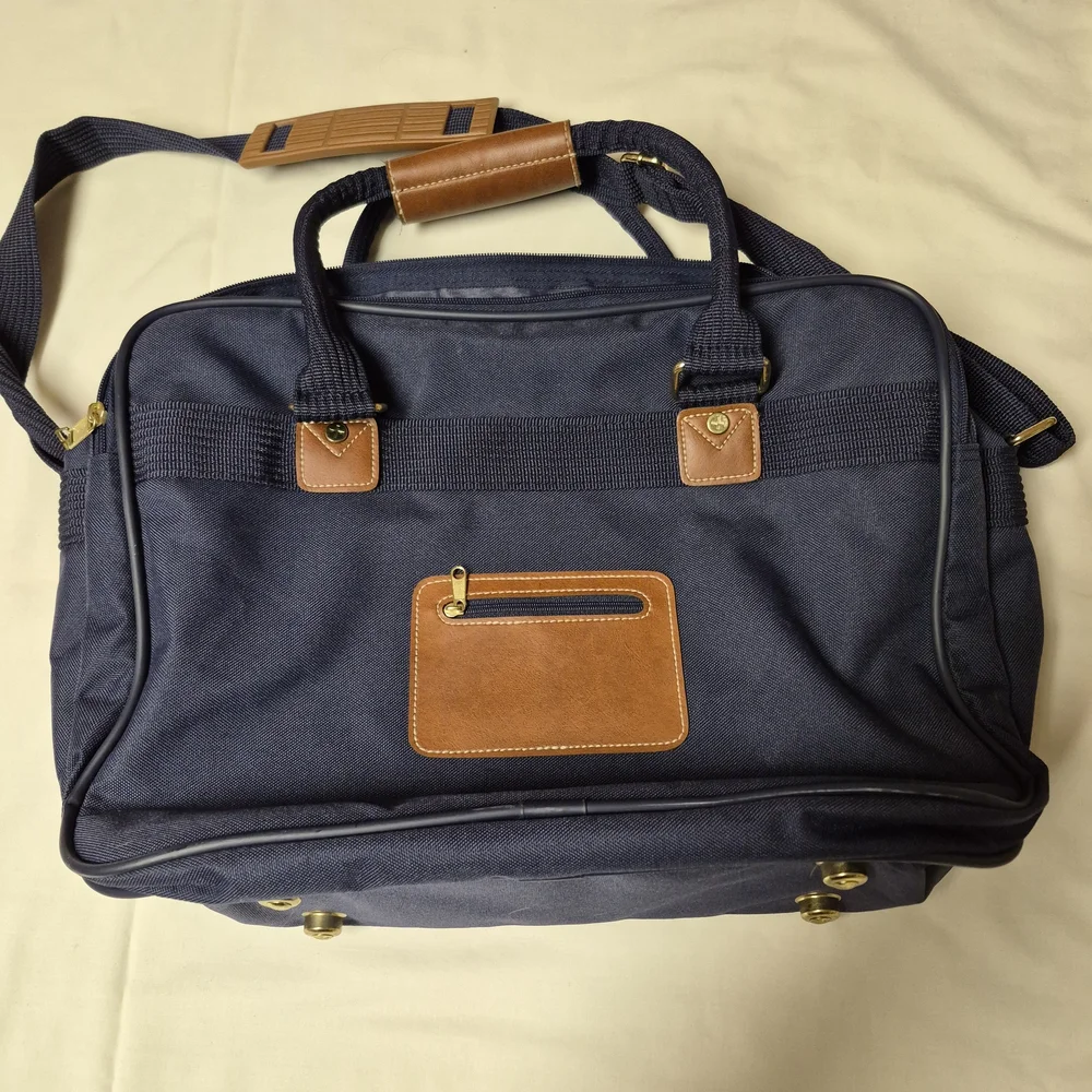 Vintage Jaguar Navy Blue Canvas Duffel Bag Weekender‎ Carry-On Luggage w/ Strap